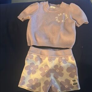 Cream and Purple Knit Matching Set with Decorative Details